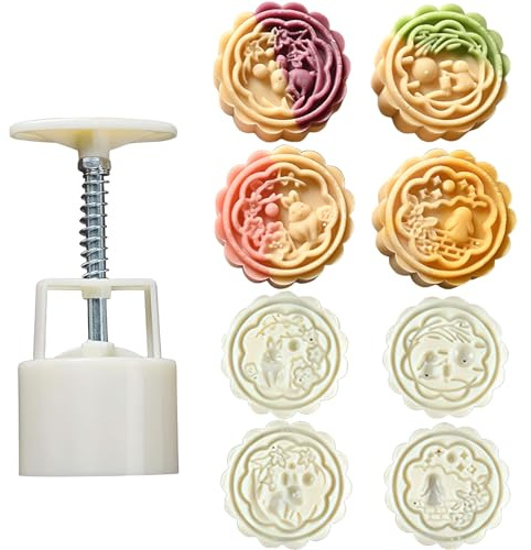 AUOCATTAIL Juego de 4 moldes para tartas de luna, 50 g, prensa de galletas de mediados de otoño, festival, prensa de galletas de mano, cortador de postres, herramienta de impresión de decoración de