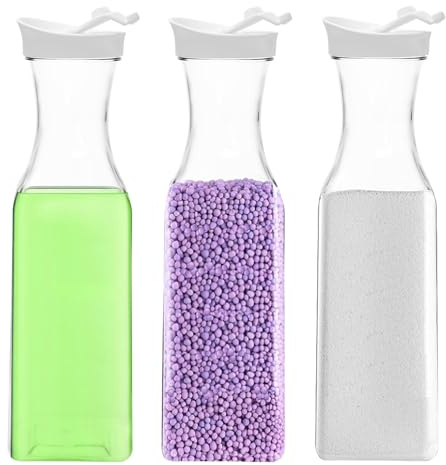 3 st tvättmedelsdispenser, 5 oz tvätttvåldispenser, plast flytande tvättmedelsbehållare, tygmjukgörare dispenser, tvättmedel, organiserare för tvättstuga organisation och förvaring