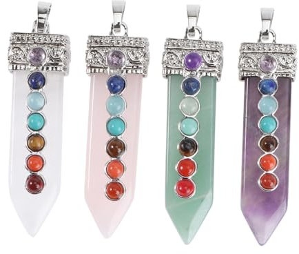 SEWACC 4stücke Teiliges Natürliche Chakra Kristallanhänger in Schwertform Robuste Halskette Anhänger Für Damen Mit Siebenfarbigen Heilsteinen Kreativ Und Individuell Gestaltbar