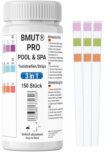 150 tiras de prueba para piscina 3 en 1 Whirlpool & Spa | probador de agua preciso | para cloro libre, bromo, alcalinidad total, valor de pH