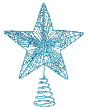 CLISPEED Blauer Stern Baumspitze – Metall Glitzer Weihnachtsbaumspitze Stern – Urlaub Weihnachtsbaum Dekorationen Ornamente Blau Weihnachtsbaum Topper für festliche Heimdekoration
