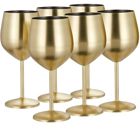 Oak & Steel - 6 elegante große Weingläser in Gold Matt, 550ml - unzerbrechliches Glas Geschenkset für Hausbar, Hochzeit, Jahrestag, Geburtstagsparty, Outdoor und Camping Weingläser