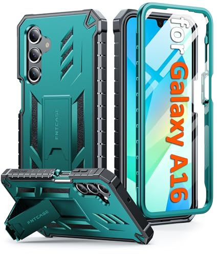 FNTCASE for Samsung Galaxy A16-5G Case: Military Grade Drop Proof Protection Mobile Cover with Kickstand | Matte Textured Rugged Shockproof TPU | Protective Sturdy Phone Case(Green)