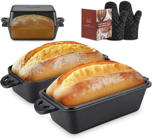 AILITOR Cast Iron Loaf Pan with Lid 9x5 Inch - Bread Baking Pans for Homemade Bread, 2 Piece Set