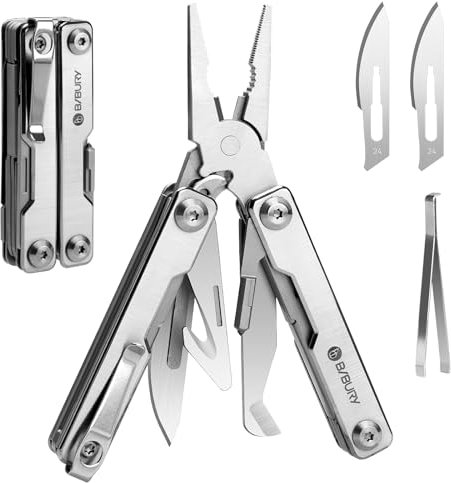 BIBURY Multitools, EDC Mini Pocket Tool, Foldable Pliers with Window Breaker, Seat Belt Cutter and Box Opener, Multi Tool for Emergency and Daily Use, Birthday Gifts for Men Women, Gifts for Dad Mom