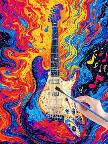 Abstract Malen Nach Zahlen ab 7 8 9 10 Jahre Mädchen, Gitarre Paint by Numbers Adults, Bastelset Erwachsene Frauen für Anfänger, Malen nach Zahlen Erwachsene Jugendliche, Geschenk 60 x 80 cm 55-7