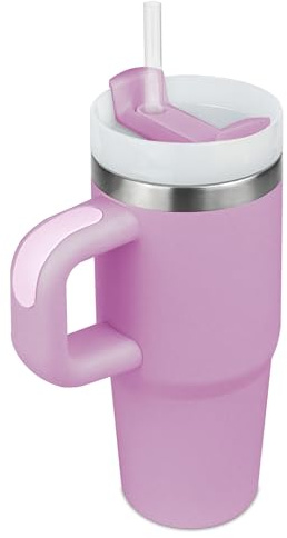 Tumbler da 14 oz con manico e paglia, tazza termica con cannuccia Kid Tumbler con coperchio e paglia, in acciaio inox 304 bambino isolamento sottovuoto per dodici ore, scuola sport all'aperto (viola)