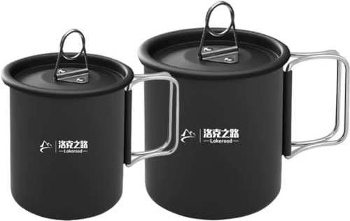 Lpitoy Campingmuggar, 2 st, bärbar campingmugg med lock vikbart handtag för utomhuscamping, picknickkök