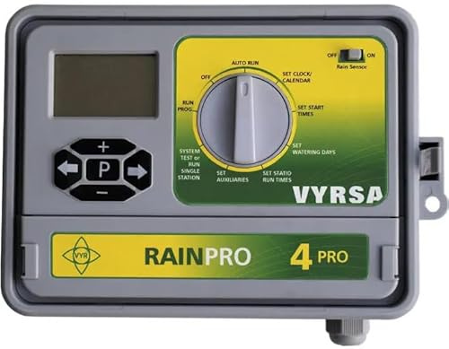 Programador de Riego Eléctrico VYR-6045 RAIN-PRO, 6 Estaciones, 4 Programas, Sensor de Lluvia, IP65 para tractor y maquinaria agricola