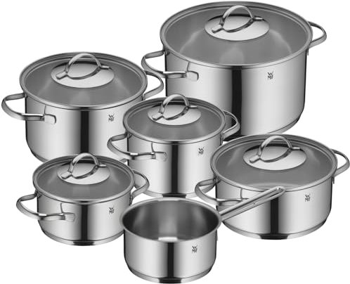 WMF Aparto Vorteils Topfset Induktion 6-teilig, Kochtopf Set mit Glasdeckel, Cromargan Edelstahl poliert, Induktions Töpfe Set unbeschichtet, spülmaschinengeeignet (Topf-Set, 6-teilig)