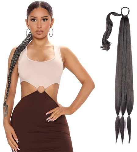 NJCXOLA Larga cola de caballo trenzada, pelo falso, 100cm extensiones de cabello para trenzas - Suave y saludable, ideal para el uso diario en las mujeres(Estilo B)