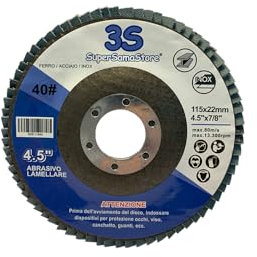 3S SuperSamaStore Disco Abrasivo Lamellare, Mola Abrasiva per Flessibile/Frullino/Smerigliatrice, Acciaio Inossidabile, Acciaio al Carbonio, Ghisa, Ø 115 e 22 Millimetri