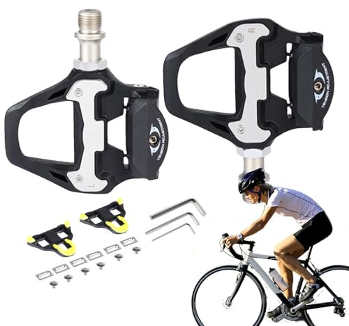 Pedali per bicicletta con set di tacchette, pedali a scatto per bici da corsa, piastre autobloccanti per pedali da corsa, pedali a scatto resistenti all'usura, antiscivolo con tensione regolabile