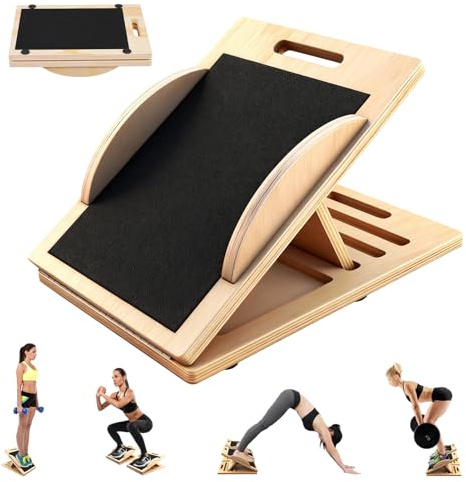 Victoam Balance Board & Schrägbrett aus Holz, Slant Board mit 5 Winkeln, Rutschfestes Schrägbrett für Erwachsene, Wadendehner & Gleichgewichtstrainer mit Tragegriff für Dehnübungen, Fitnessstudio