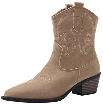 AHUFGN Botas Cowboy Botas de Gladiador for Mujer, hasta la Rodilla, con Bordado a la Moda, Zapatos de tacón Alto Grueso, Botines Largos for Exteriores for Mujer(Style 1,36)