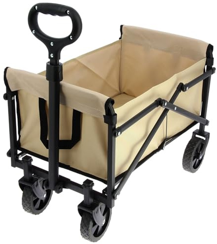 Folding Camping Trolley Cart 100L Heavy Duty Wagon with Wide Wheels 200LB Load Capacity, Adjustable Handle, Collapsible Utility Cart for Outdoor Gear, Beach, Garden, Festivals (Beige)