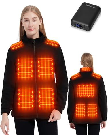 FrostVoyage Veste Polaire Chauffante Femme avec Batterie 18400 mAh, Blouson Manteau Chauffant Femme avec Batterie Incluse, Gilet Vêtement Chauffant Manche Longue, 10 Zones de Chauffage