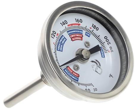 WOONEKY Thermomètre Professionnel Acier Inoxydable pour Vin et Brassage Précision Bimétallique Corrosion Lecture Facile pour de Température Vinification