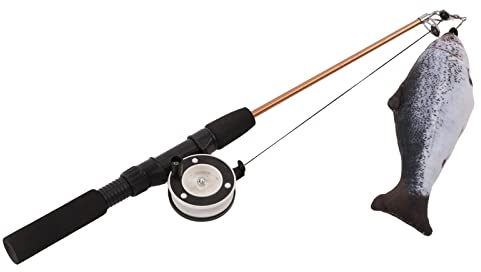 Generic Cat Fishing Pole Toy, Cat Wand Toy för Inomhuskatter Utdragbar Katt Teaser Troll Leksaksövare Interaktiv fiskespö med Simuleringsfisk för Katt och Kattunge Som Spelar Leksak (Lax + fiskespö)