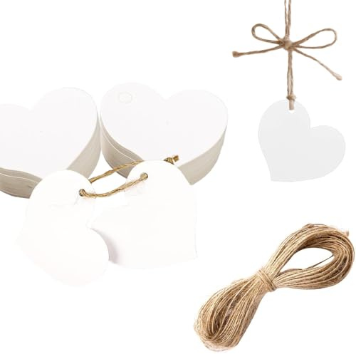 50 Stück Herz Kraftpapier Anhänger Weiße Geschenkanhänger Hochzeit Herz Etiketten mit Schnur Geschenkanhänger Weiße Kraftpapieranhänger für Party Geburtstag Valentinstag Christmas