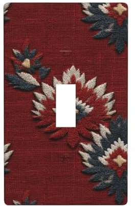 Cubierta decorativa de tela tribal roja con textura rústica para interruptor de luz, 1 interruptor, placa de pared para cocina, granja, dormitorio, baño, decoración artística