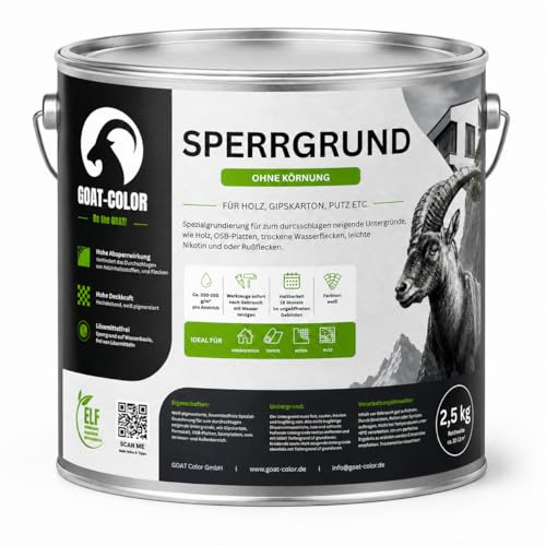 GOAT Color Sperrgrund 2,5kg Weiß – Isoliergrund für OSB Platten, Holz & Beton – Absperrgrund, Fleckensperre für Gipskarton (Ohne Körnung)