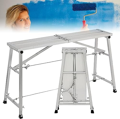 LWJSOCP Andamio Plegable portátil de aleación de Aluminio con Escalera de Tijera Ajustable en Altura para decoración y Limpieza de techos, Taburete, Banco de Trabajo, 70-119 cm de Altura (