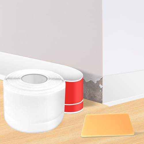 Exsink Sockelleiste Selbstklebend 6M, Perfekte Haftung auf Wände, PVC Weichsockelleiste Selbstklebend, DIY Renovierung für Türen, Fenster, Wände, Küche, Badezimmer, Weiß