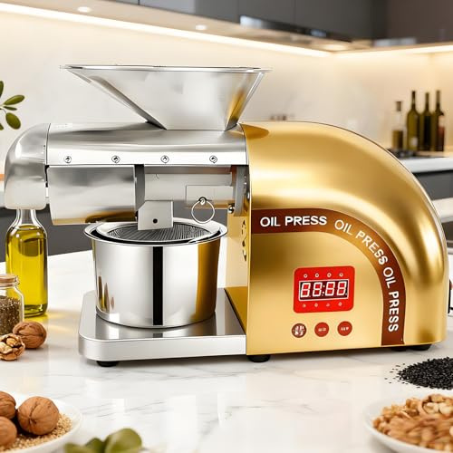 vnmudzeo 750-W-Intelligente ÖLpresse, Kalt-/HeißPressung Aus Edelstahl FüR Bio-ÖL, Mit Intelligenter Temperaturregelung, VerläNgerter Presse, GeräUscharm Gold