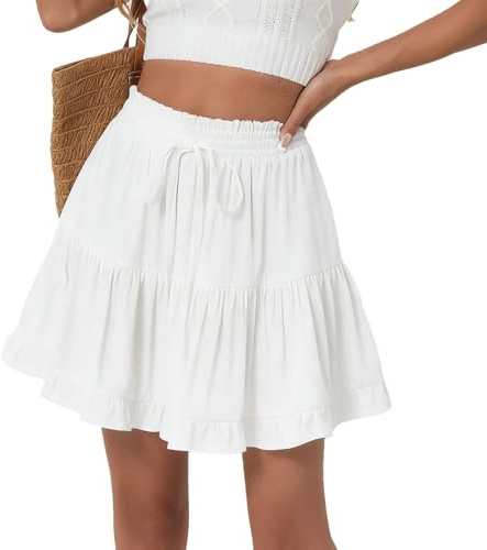ZCJ Falda Pantalón Mujer Verano, Falda Corta A-Línea con Short Integrado, Plisada y Ajustable con Cordón