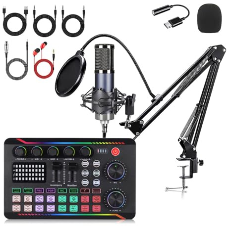 KAHDGSS Micrófono De Condensador Conjunto De Tarjeta De Sonido Equipo De Podcast Tipo C Grabación De Monitoreo Real para Transmisión De Reuniones Dispositivo De Transmisión