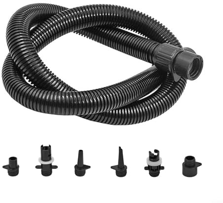 Inflatable Air Hose Nozzle Kit for 20 PSI Pumps, Compatible with HT-781/782/790/792 Electric Adaptor – 6 Nozzles, 100cm Black Plastic Inflatable Boat & Accessory