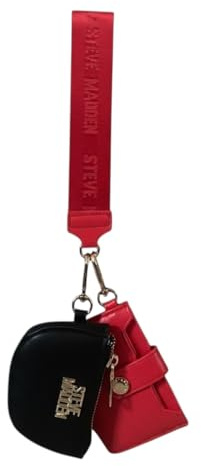 Steve Madden Women's 2 Piece Card Case & Coin Purse Set with Wrist Strap (Black/Red)