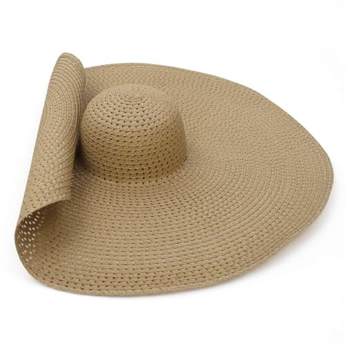 GEMVIE Sombreros de Paja de Mujer Pamelas para Mujer Playa Moda Grande Anti-Ultravioleta Plegable Sombrero de Sol para Vacacion Playa-Blanco