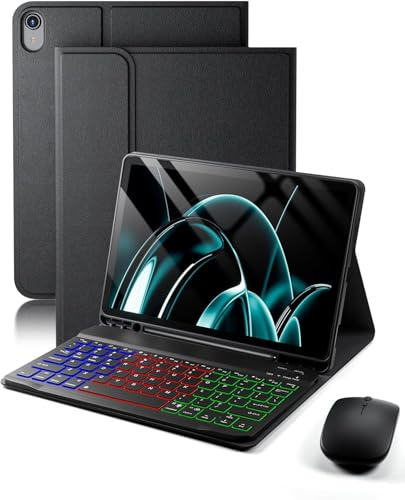 Pour iPad A16 11 Generation (2025) 11 Pouces/iPad 10 Generation(2022) 10.9 Pouces Coque Étui Avec Bluetooth sans fil Français (AZERTY) Clavier Rétroéclairé Et souris Protection Backlight Keyboard Case