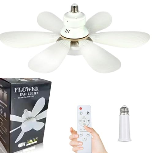Ceiling Fan with Lights and Remote, E27 Screw in Socket Fan Light, Dimmable LED Ceiling Fan Light with Timer, 3 Speeds, 3 Color Modes, Small 20.5 Ceiling Fan for Bedroom Kitchen Bathroom Garage