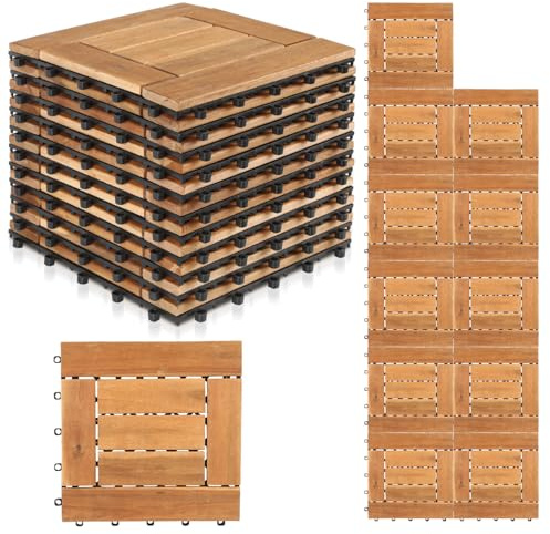 MonucepHolzfliesen für Balkon, Balkonfliesen 30x30 cm 3m², 33 Stück Gartenfliesen Wasserdicht, Klickfliesen Terrassenfliese 6 Latten Fliese Bodenbelag Holzboden