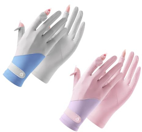 Feelorna Lot de 2 paires de gants de protection UV pour femme - Respirants - Soie glacée - Pour l'été - Écran tactile - Antidérapant - Pour le cyclisme