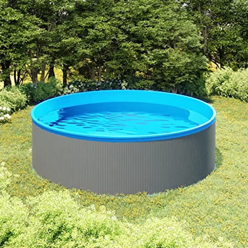 Ziaphsol Pataugeoire - 350 x 90 cm - Gris et bleu - Cadre en acier avec film PVC - 7200 l - Piscine autoportante ronde pour jardin, famille, été, extérieur - Facile à monter et à démonter