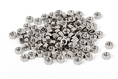 uxcell M1.4 x 1.5mm Nickel Plated Hexagon Hex Nuts Fasteners Silver Tone 100PCS