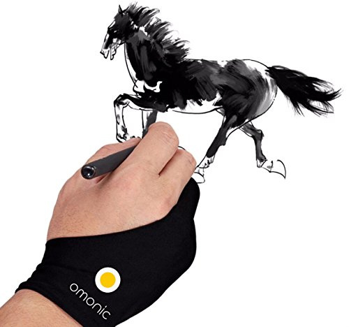 Omonic 2 Pack Free Size Anti fouling Tablet Drawing Glove Artist Art Glove for Light Box, Graphic Tablet, Pen Display and iPad Pro Pencil Black