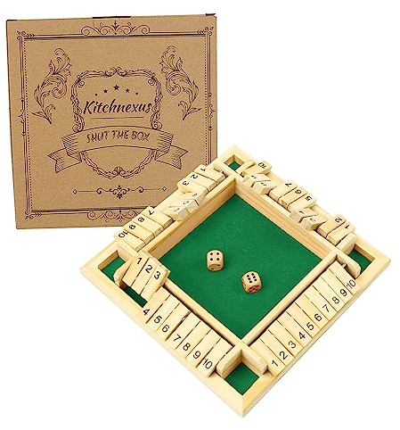 Kitchnexus Deluxe 4-Spieler Shut The Box Holz Tisch Spiel Klassisch Würfelspiel Board Spielzeug (Grün)