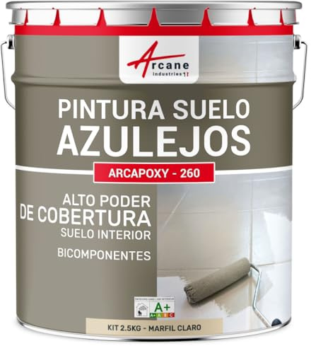 ARCANE INDUSTRIES Peinture Sol Carrelage Résine Époxy 2.5 kg Ivoire Clair | Résine Époxy Sols Carrelés, sans sous-Couche, Imperméabilise, Résiste aux Chocs, Taches et Chaleur - Arcane Industries
