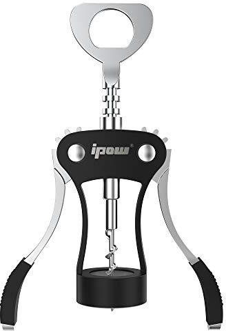 Ipow Red Wine Corkscrew Beer Bottle Opener Wing with Black Silicone, Updated Version