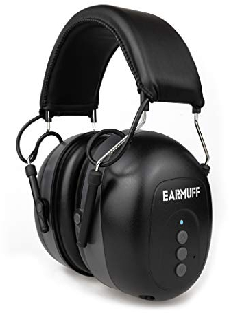 EARMUFF Gehörschutz mit Bluetooth & AUX in schwarz 31dB Dämmung | Musik vom Handy hören | Gehörschutz mit Radio für die Baustelle Kopfhörer elektronischer Gehoerschutz Akku integriert für die Arbeit