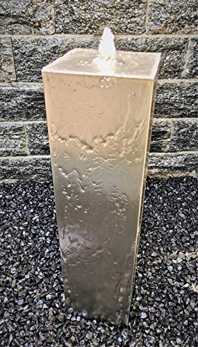 garten-wohnambiente Säulenbrunnen eckig 80/20 cm Edelstahl matt gebürstet Komplettset Säule Wasserspiel