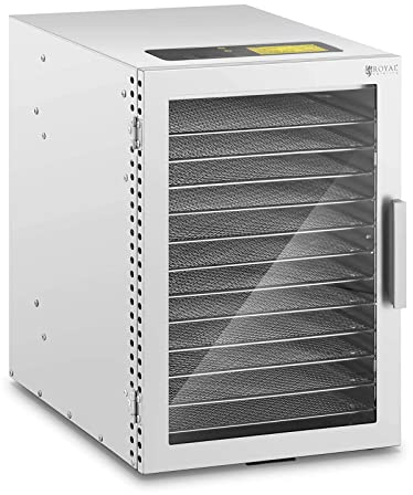 Royal Catering Essiccatore per Alimenti Professionale Disidratatore Frutta e Verdure RCDA-500/45S (800 W, 12 ripiani, 230 V, Acciaio Inox)