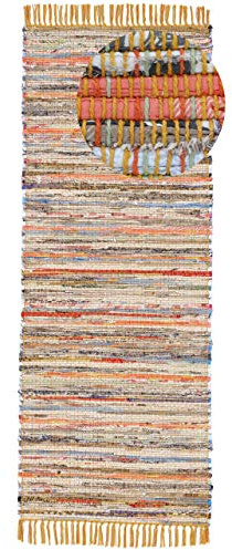 carpetfine Flachgewebeteppich Kelim Chindi Läufer Gelb 75x240 cm | Moderner Teppich für Wohn- und Schlafzimmer