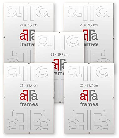 aFFa frames Rahmenloser Bilderhalter mit Clips für Fotos und Poster, the frame, Posterrahmen, Plexiglas, HDF, bilderrahmen 21x29,7 cm | 1 Packung mit 5