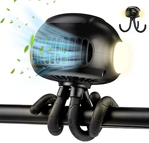 NEWENMO Stroller Fan, Pram Fan Clip On Fan with LED Lights,Handheld Portable Fan 4000 mAh USB Rechargeable Desk Hand Fan for Car/Stroller/Bike/Camping//Gym